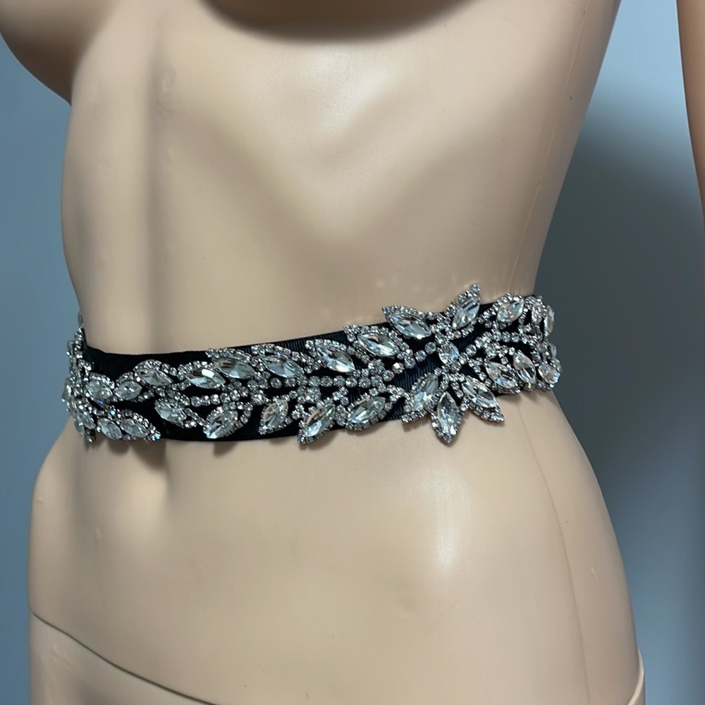 Crystal and rhinestone black sash belt